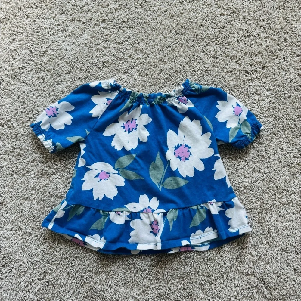 Carter's Royal Blue Floral Peplum Top with White & Pink Accents